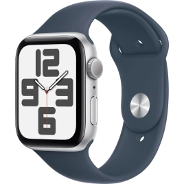 Смарт-часы Apple Watch SE (2023) 44mm Silver Aluminium Case with Storm Blue Sport Band S/M (MREC3)
