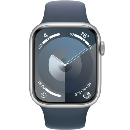 Смарт-часы Apple Watch Series 9 45mm Silver Aluminum Case with Storm Blue Sport Band S/M (MR9D3)