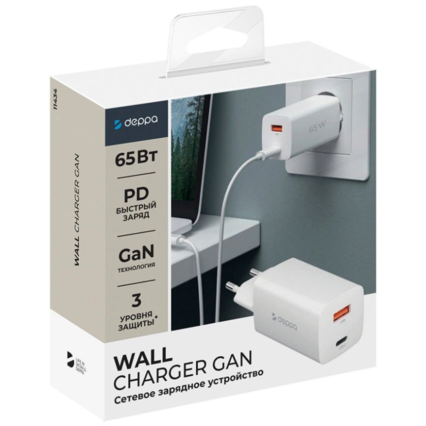 Сетевое зарядное устройство Deppa 65W USB-A/USB-C 11434 White фото 2