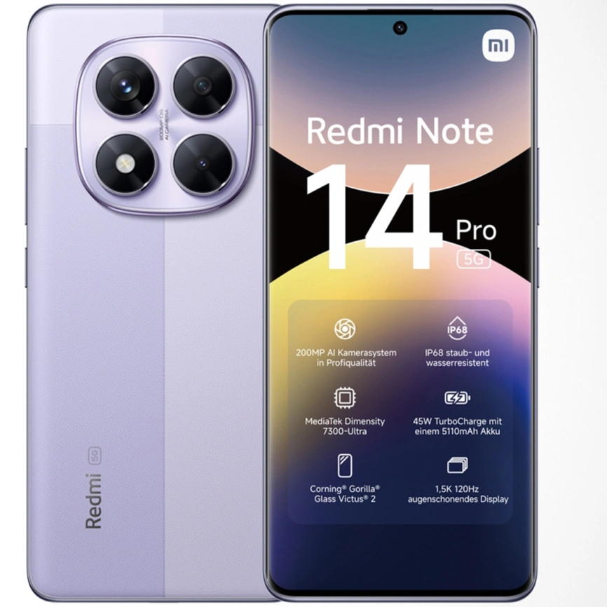 Смартфон Xiaomi Redmi Note 14 Pro 5G 8/256Gb Lavender Purple Global Version фото 2